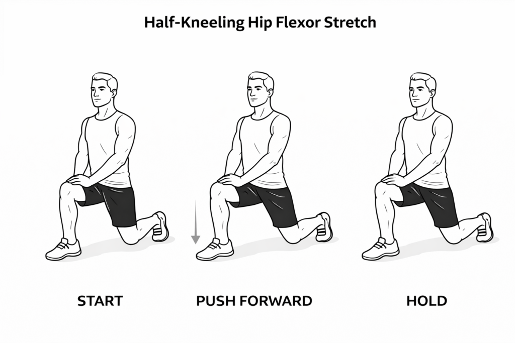 Half-Kneeling Hip Flexor Stretch step-by-step instructional