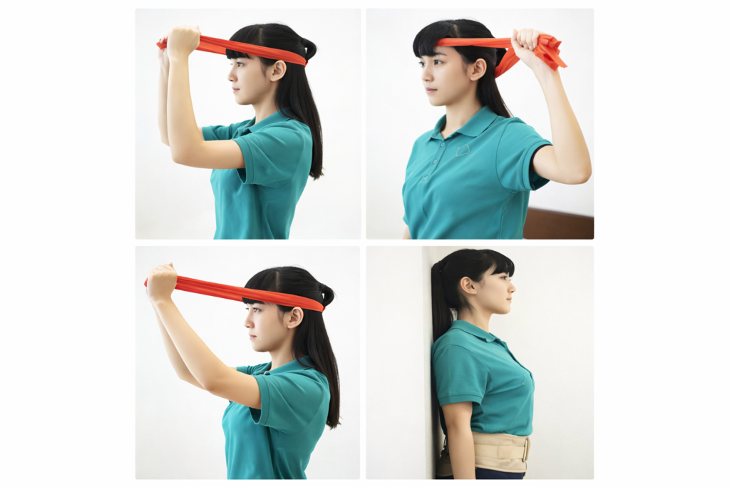 Neck isometric exercise with wall-standing position