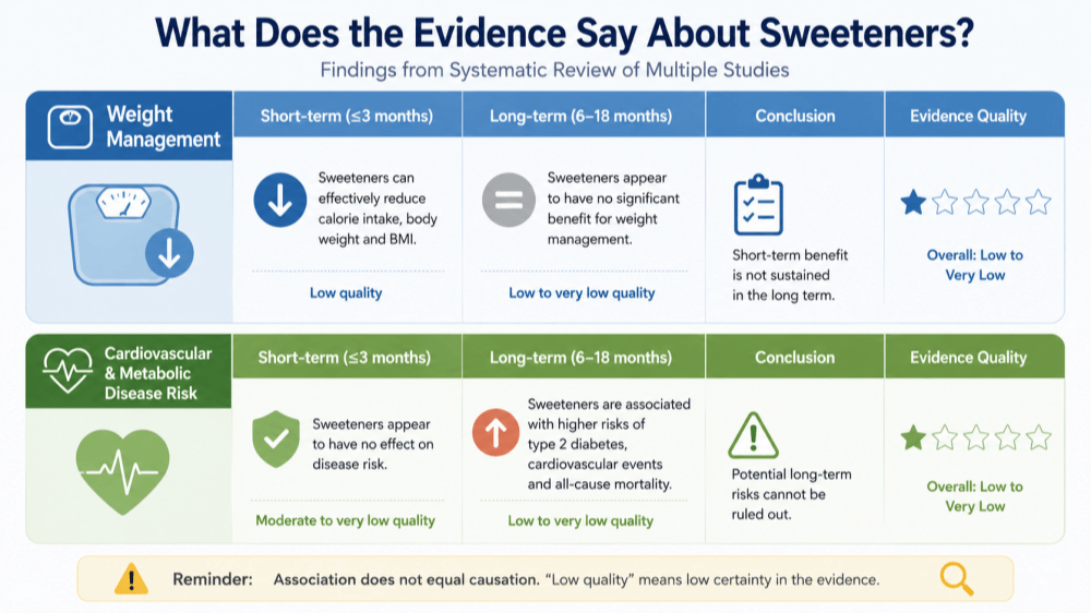 Brief excerpt of WHO guideline on sugar substitutes increasing diabetes and cardiovascular risks.