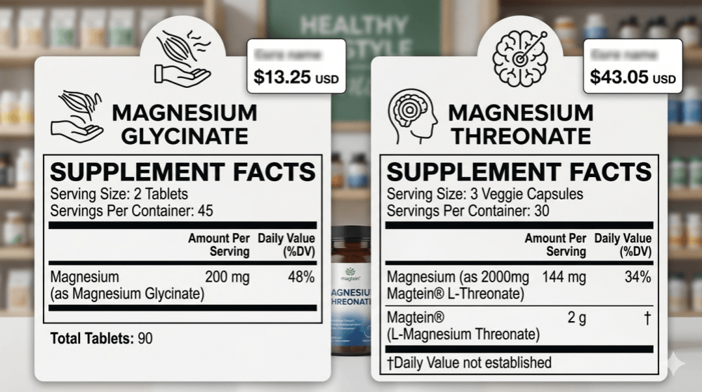 Standard magnesium vs L-Threonate: Price and ingredients