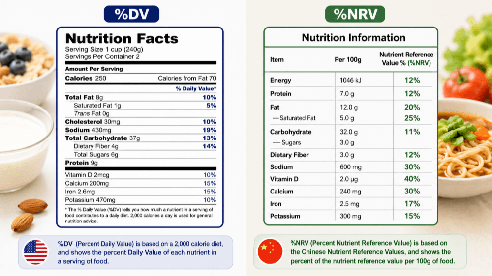 %DV vs %NRV nutrition label comparison