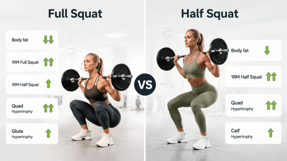 Deep Squat vs. Half Squat Strength, Muscle Growth, and Fat Loss
